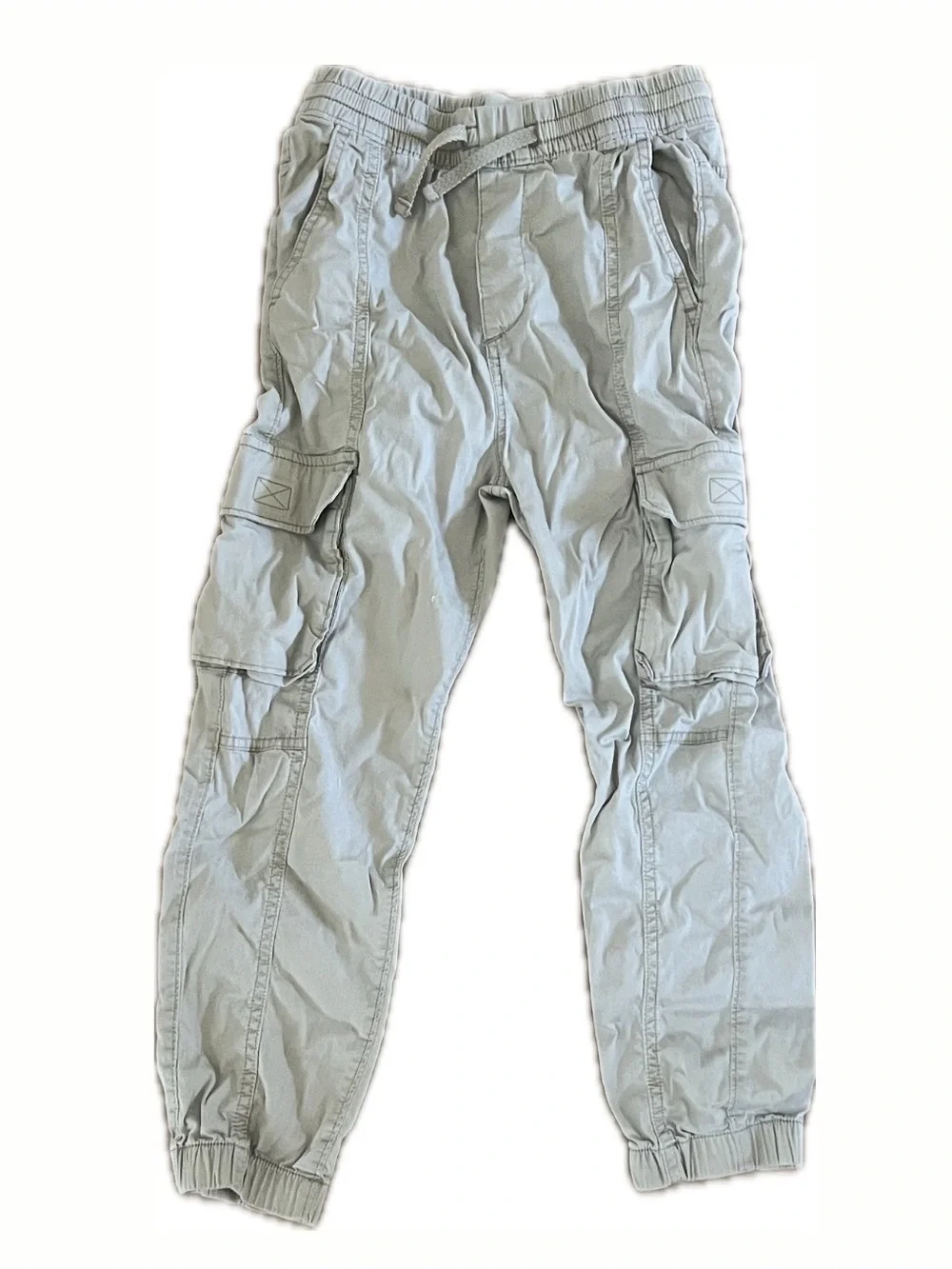 Abercrombie Kids Khaki Jogger Cargo Pants Elastic Drawstring Waist Tan 7/8 - Picture 1 of 6